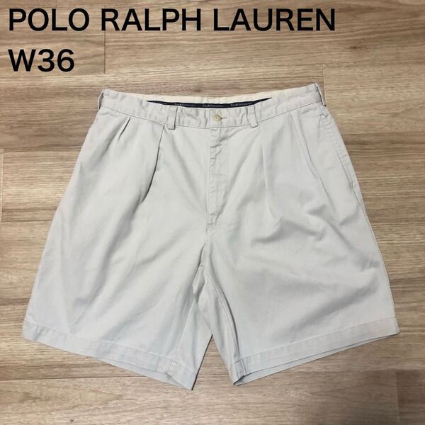 【送料無料】POLO RALPH LAURENチノハーフパンツ アイボリー系メンズw36サイズ ポロラルフローレンショートパンツショーツボトムス