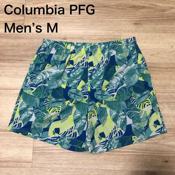 【送料無料】洗濯済みColumbia PFG水着スイムウェア 緑青系総柄 メンズMサイズ コロンビアショートパンツショーツボトムスアウトドア