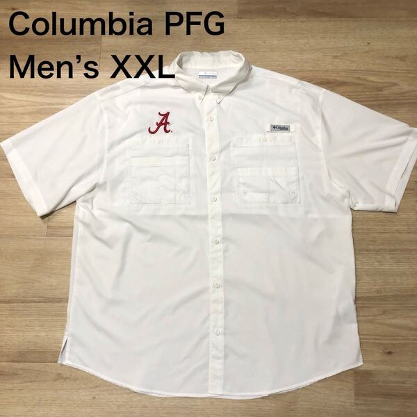 【送料無料】 Columbia PFG半袖フィッシングシャツ白 メンズXXLサイズ コロンビア半袖シャツアウトドアシャツ登山釣り大きいビッグサイズ