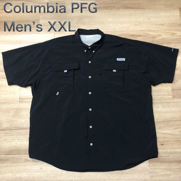 【送料無料】Columbia PFG半袖フィッシングシャツ黒 メンズXXLサイズ コロンビア半袖シャツアウトドアシャツ登山大きいビッグサイズ