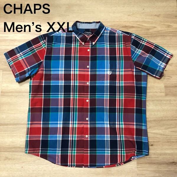 【送料無料】CHAPS半袖シャツ 赤青緑白チェック柄 メンズXXLサイズ チャップスラルフローレンRalph Lauren