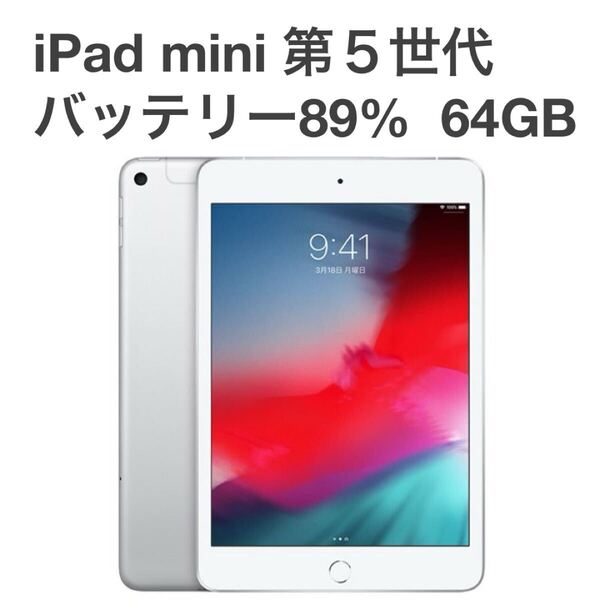 iPad mini 第5世代 64GB セルラー SIMフリーモデル Wi-Fi+Cellular 【MUX62J/A】バッテリー89% シルバー タブレット本体 送料無料 Y40