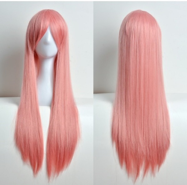 【送料無料】ストレート ロング ウィッグ 80cm ピンク 桃色 コスチューム コスプレ 小物 アニメ ゲーム マンガ ハロウィン 仮装