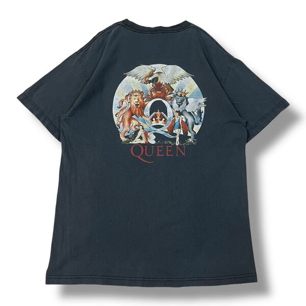 メキシコ製 Queen(クイーン) シンボルロゴ 両面プリント バンドTシャツ XL DAY製 フレディマーキュリー デザインロゴ 半袖Tシャツ 古着