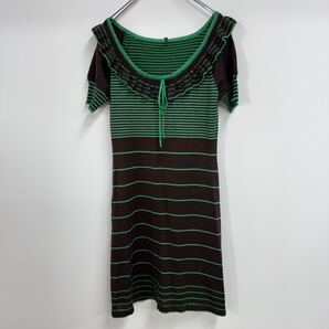 ♪ smork by diva スモーク バイ ディーバ ニットワンピース ボーダー ウール混 ラメ糸 ボーダー 緑 グリーン シャイニー ラメ