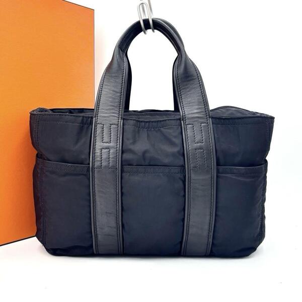 HERMES エルメス アカプルコPM トートバッグ ブラック ナイロン レザー 黒 ミニトート ハンドバッグ メンズ レディース 鞄 カバン