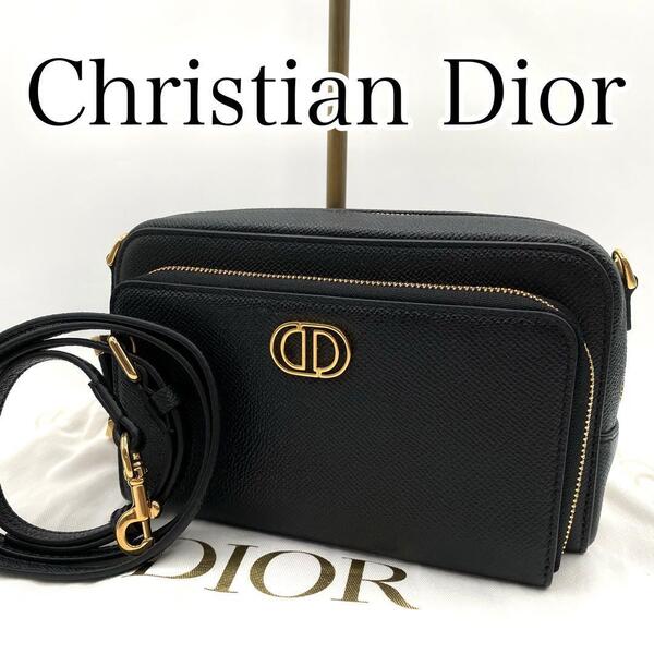 新品・未使用 Christian Dior クリスチャンディオール ブラック ショルダーバッグ カロ ダブルポーチ レザー CDロゴ 保存袋付き