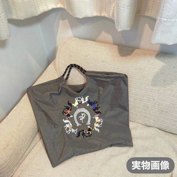 【新品】ホース柄刺繍 エコバッグ(グレー)【トートバッグ】馬 ボールアンドチェーン