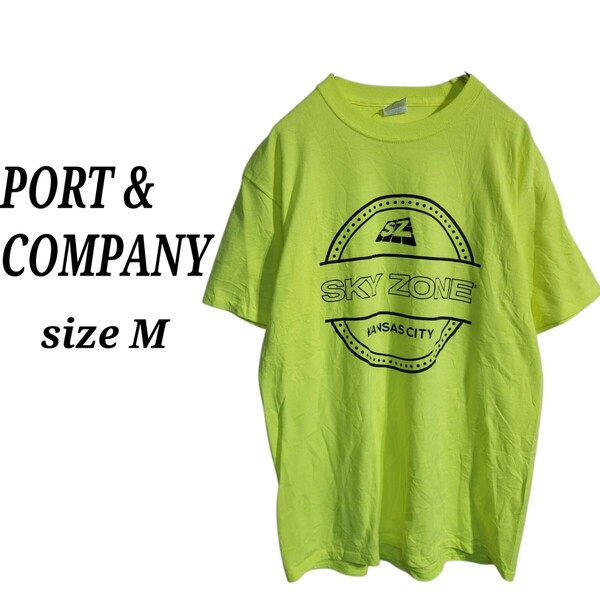 PORT&COMPANY ショートスリーブ プリントTシャツ USA古着 黄色 蛍光 メンズM オーバーサイズ ビッグシルエット 90s
