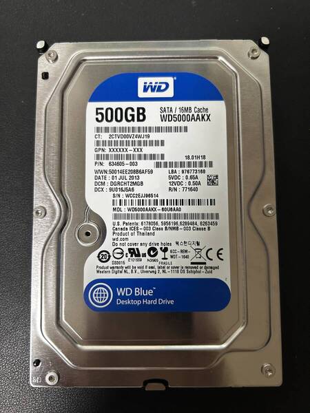 #2『正常』判定 WD 500GB 3.5インチ SATA ■動作確認済