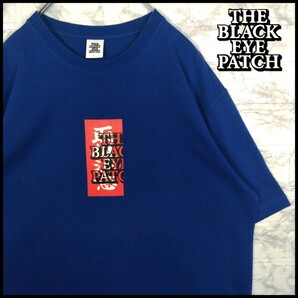 【BLACK EYE PATCH】取扱注意ロゴ Tシャツ ブルー