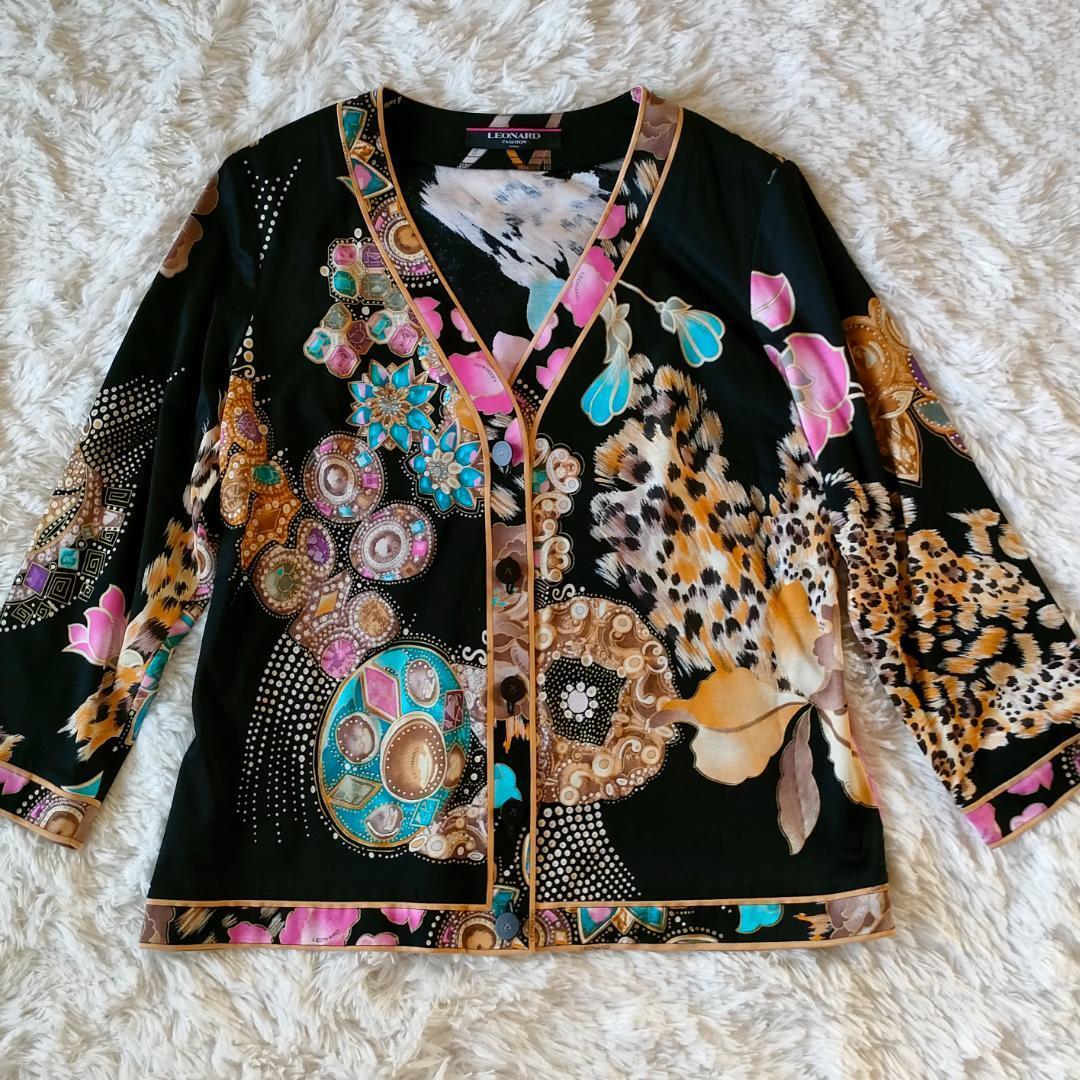 美品 LEONARD レオナール 美しいプリント ロング カーディガン 42 美品 LEONARD レオナール 美しいプリント ロング カーディガン