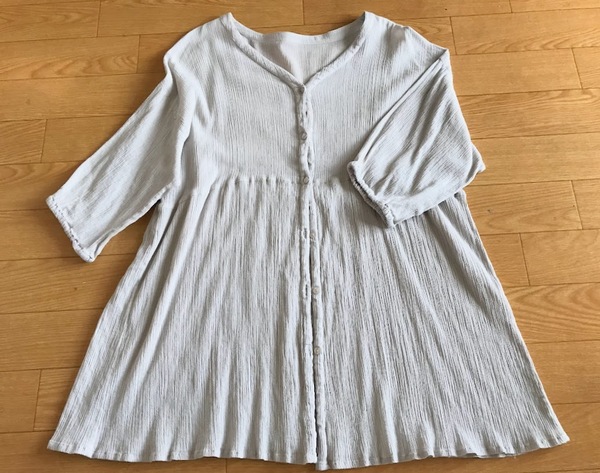 大きいサイズ7分袖ロング丈ブラウスVネック3L4L■A HAPPY MARILYN■前開きカットソー2XL3XL楊柳しわ加工チュニックワンピース■送料無料