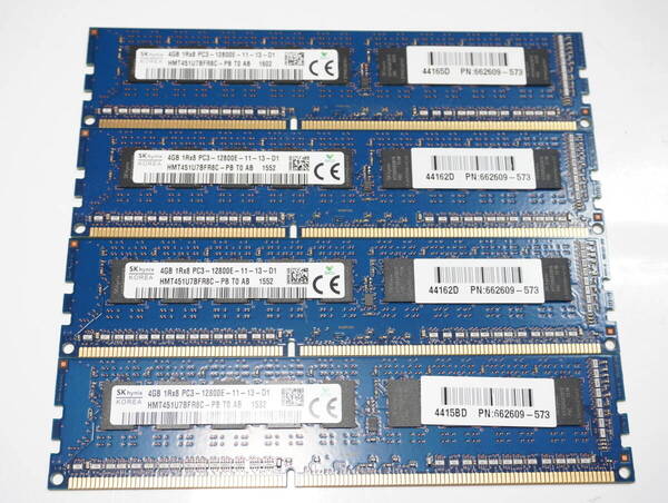 美品 SK hynix DDR3 PC3-12800E 4GB 4枚 計16GB umbuffered ECCメモリ