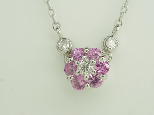 ●STAR JEWELRY スタージュエリー ピンクサファイア ダイヤモンドネックレス K18WG D0.06ct