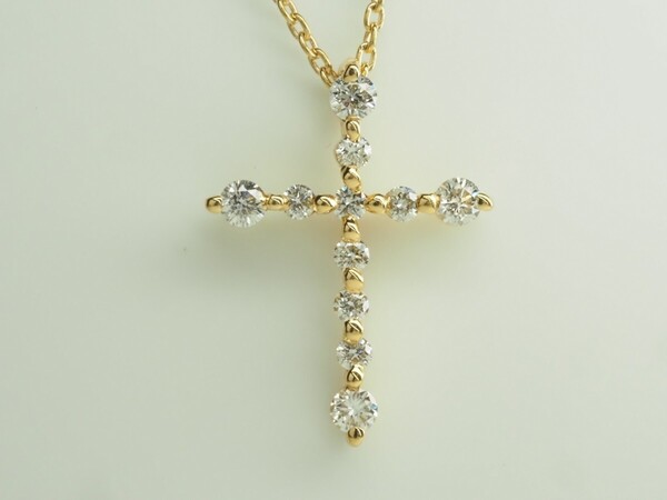●STAR JEWELRY スタージュエリー 天然ダイヤモンドクロスネックレス K18YG D0.24ct
