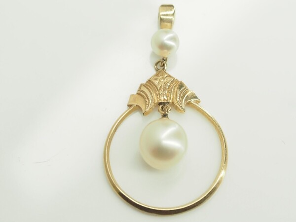 MIKIMOTO ミキモト ヴィンテージ 天然アコヤ本真珠ペンダントトップ K14YG パール 7.3mm珠 アンティーク