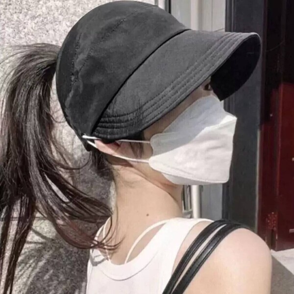 【ラスト1点】ブラック 小顔 日焼け 結んだまま 夏 メイク 運動会 キャップ お出かけ 日よけハット 可愛い 帽子 韓国