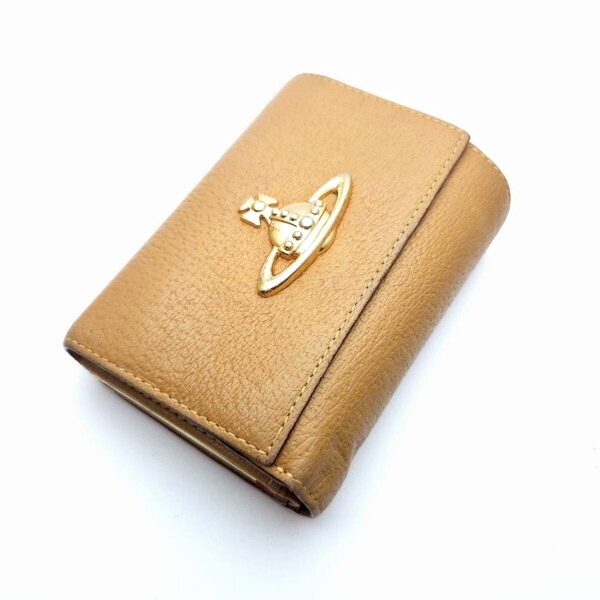 Vivienne Westwood 3つ折り財布 がま口 牛革 キャメル ヴィヴィアンウエストウッド メモB5−53