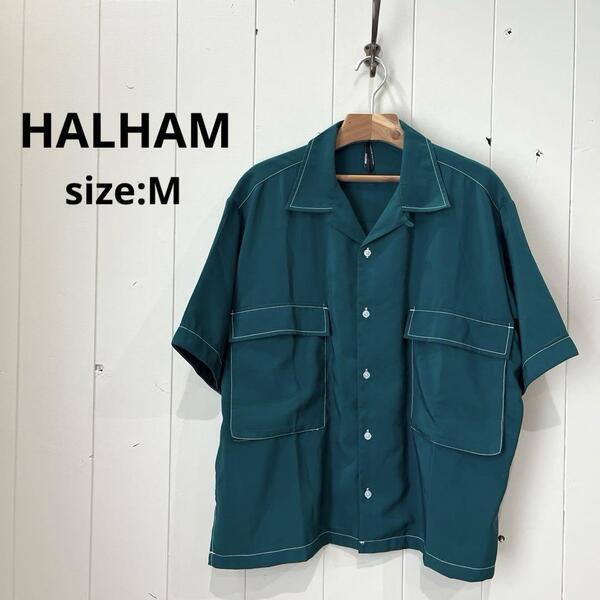 ハルハム HALHAM オープンカラー シャツ グリーン メンズ M トップス