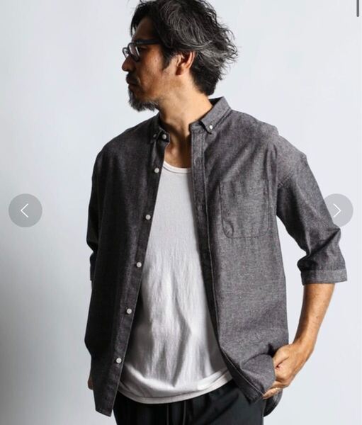 ★ The DUFFER of ST.GEORGE C/L CHAMBRAY 3Q SHIRT:綿麻シャンブレー 5分袖 シャツ L