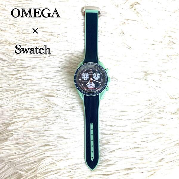 【未使用級】OMEGA×Swatch MISSION ON EARTH オメガ×スウォッチ ミッションオンアース 腕時計 ムーンスウォッチ ターコイズ 電池交換済み
