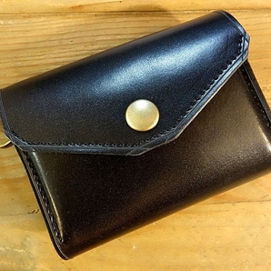 ◆リングミニウォレット◆高品質国産本牛革キップレザー BLACK 立体成型 Custom Order:リング/ホック/ハトメ コンパクトウォレット 財布 黒