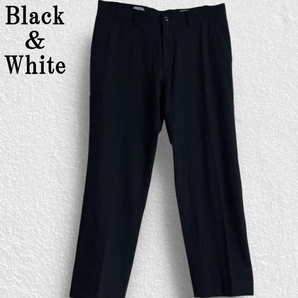 良品 ◆ Black & White ゴルフパンツ メンズ85 L相当 裏地フリース 日本製 ブラック&ホワイト メンズパンツ 黒