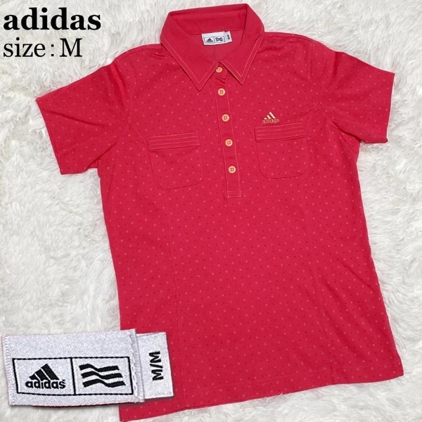 美品【 adidas 】ゴルフウェア 半袖ポロシャツ 半ポロ M アディダス レディース 半ポロ ポロシャツ