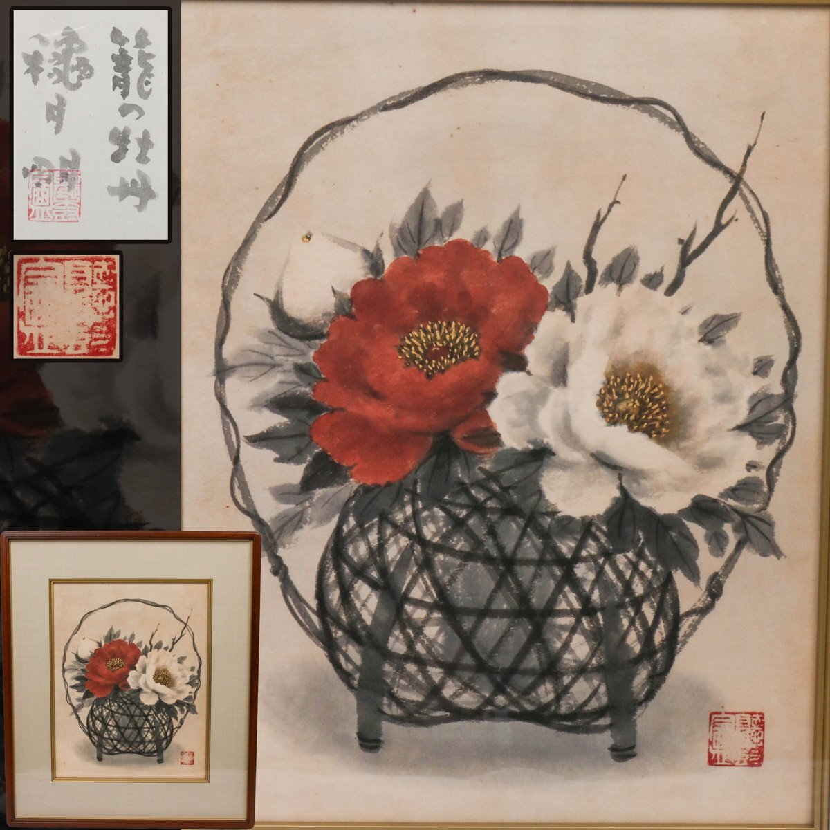 穐月明 「白椿」 水墨画P6号 落款・共シール有り Yahoo!オークション -「穐月明」(美術品) の落札相場・落札価格