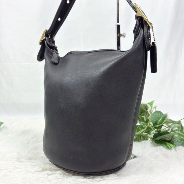 美品 OLD COACH オールドコーチ 9953 グラブタンレザー バケツ型 ショルダーバッグ チャーム ブラック 黒 アメリカ製