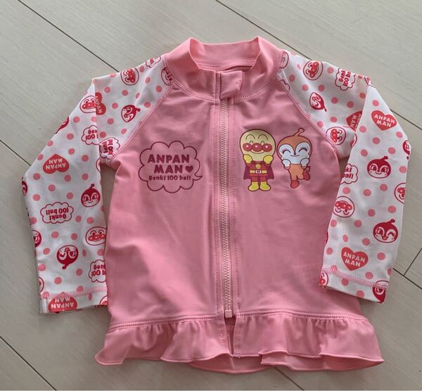 90cm アンパンマン ドキンちゃん ラッシュガード 水着 キャラクター 女児 幼児 UV対策 ピンク ベビー 中古 女の子 プール