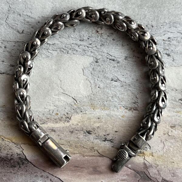 VINTAGE ヴィンテージ シルバー スケイル チェーン 925 刻印 ブレスレット アンティーク SILVER