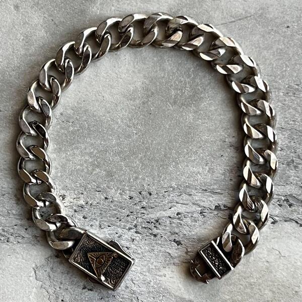VINTAGE ヴィンテージ シルバー USA 925 刻印 フリーメイソン 喜平チェーン ブレスレット アンティーク SILVER