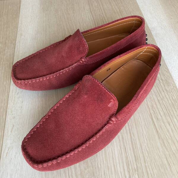 トッズ TOD'S ゴンミーニ モカシン サイズ 5 1/2 (24.5㎝) ソフトスエード ドライビングシューズ レッド メンズ