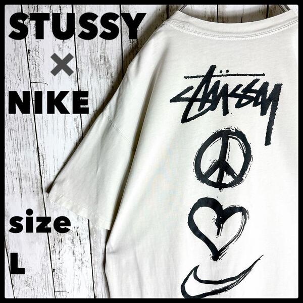 コラボtシャツ stussy NIKE L 両面プリント ブランド古着 ナイキ ステューシー