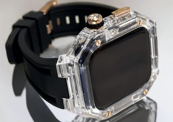TCR★クリアブラック★アップルウォッチバンド ラバーベルト カバー Apple Watch クリア ケース 40mm 41mm 44mm 45mm 46mm 49mm