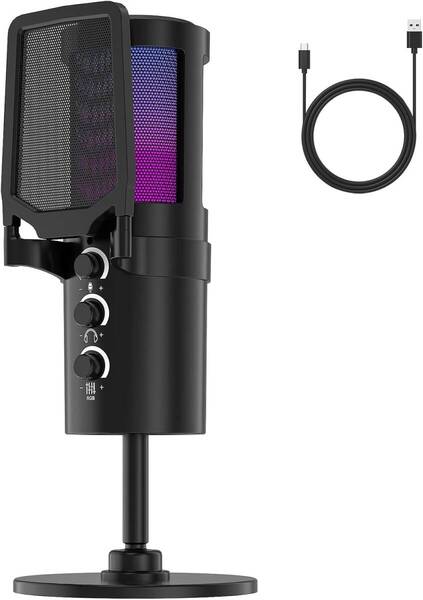コンデンサーマイク PC マイク ゲーミングマイク USB マイク 192kHz/24bit超 収音 内録機能 2段階ノイズキャンセリング機能搭載 心型指向性