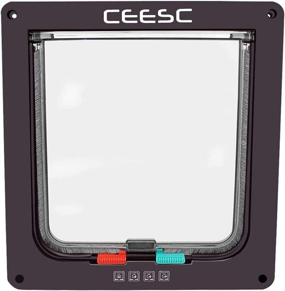 CEESC 4WAY ペットドア 小型 犬 猫 ペット出入り口 ドア 勝手口 扉 冷暖房対策 日本語取扱説明書付き (ブラウン, 小)