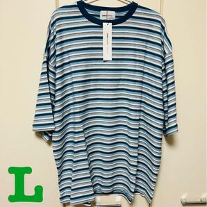 新品 EMMA CLOTHES サマーニットTシャツ ボーダー ブルー L