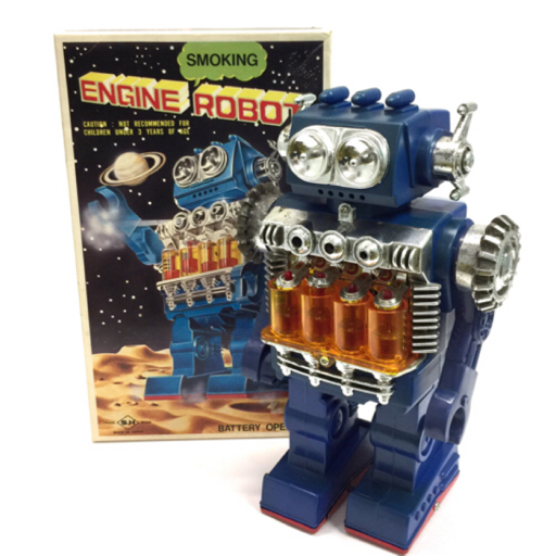 B32 デッドストック 当時物 堀川玩具 ブリキ スモーキング エンジンロボット Yahoo!オークション -「スモーキング ロボット」(ブリキ