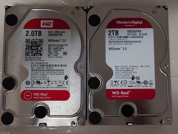 WESTERN DIGITAL Red WD20EFRX 2個セット 2TB x2 4TB 3.5インチ SATA HDD WD ウェスタンデジタル レッド NASware3.0【中古】
