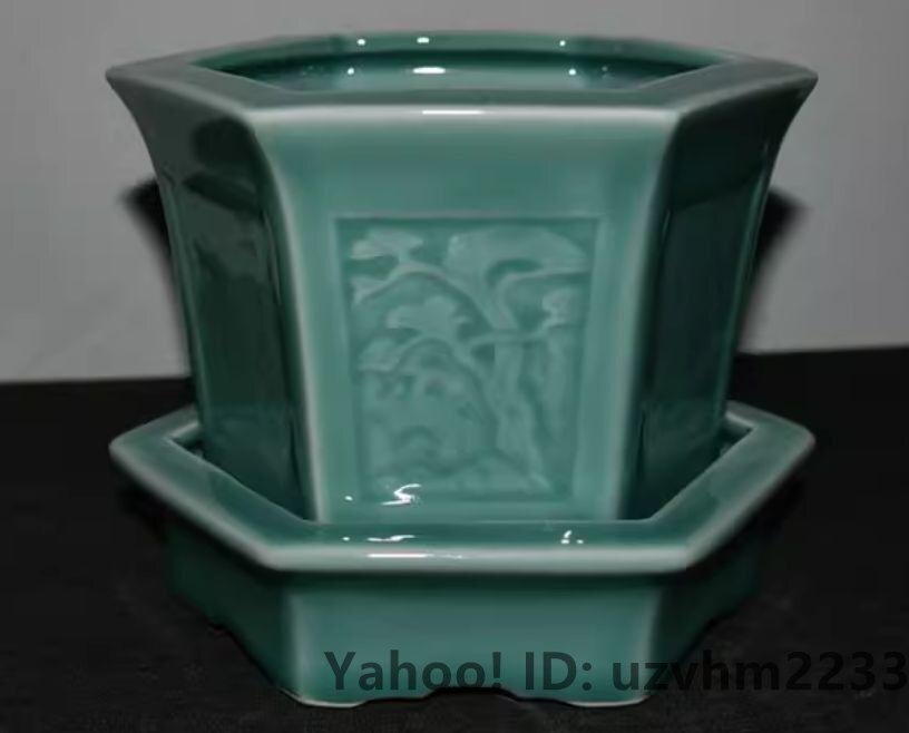 青磁の花瓶 盆栽鉢 植木鉢 小品盆栽鉢 大品盆栽鉢 盆栽鉢 植木鉢 小品盆栽鉢 大品盆栽鉢 （緑紋八角鉢 盆栽鉢