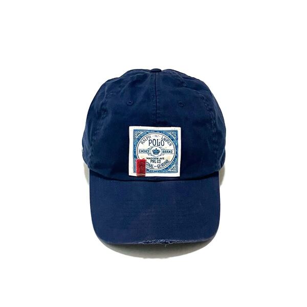 ポロ ラルフローレン コットン ベースボール ダッド キャップ 刺繍 ネイビー Polo Ralph Lauren 帽子 2000’s Y2K タグ ダメージ加工