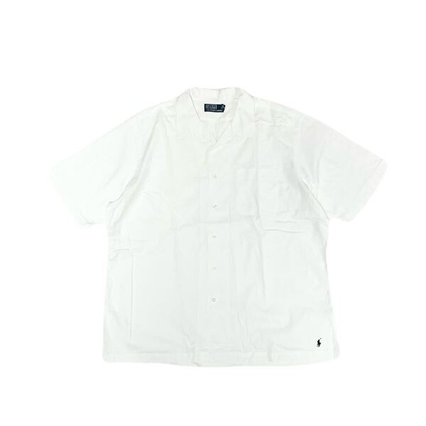 XL ポロ ラルフローレン Caldwell 半袖 シャツ 裾ポニー刺繍 ホワイト 白 オープンカラー 開襟 ヴィンテージ Polo 90’s 90年代 ストライプ