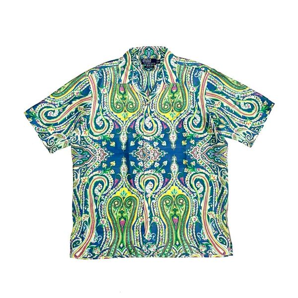 M ポロ ラルフローレン Caldwell 半袖シャツ ペイズリー柄 総柄 バンダナ シルク ポニーロゴ無し ヴィンテージ 開襟シャツ オープンカラー
