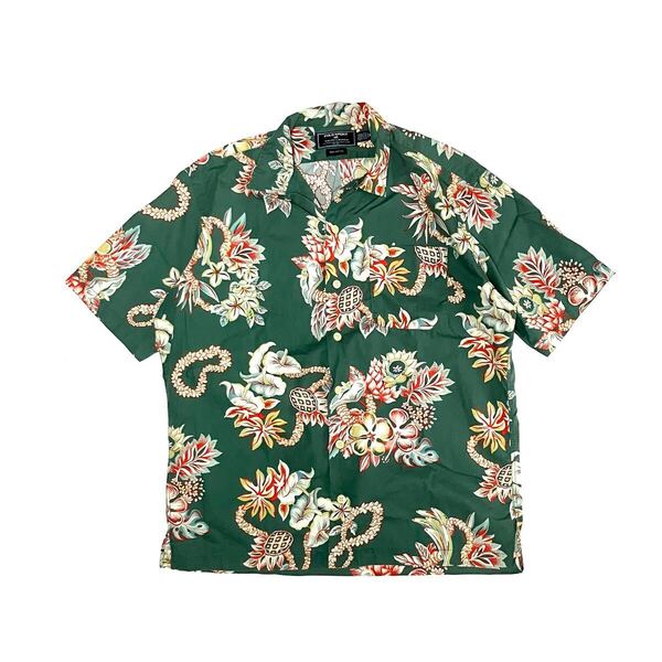 M POLO SPORT ポロスポーツ プリント アロハ 半袖シャツ アロハシャツ ハワイアンシャツ オープンカラー 花柄 総柄 90s 90年代 グリーン 緑