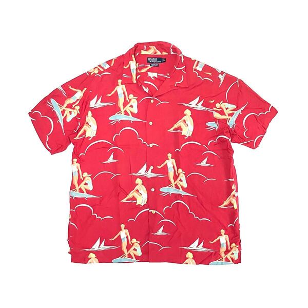 XL ポロ ラルフローレン プリント半袖 シャツ オープンカラー 開襟 ビーチ ハワイアン アロハ Polo Ralph Lauren 90’s 90年代 総柄