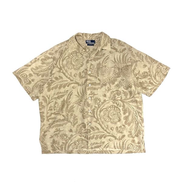 XXL ポロ ラルフローレン Clayton 半袖 開襟 オープンカラー シャツ 花柄 ヴィンテージポロ アロハ ハワイアン 総柄 Polo コットン リーフ