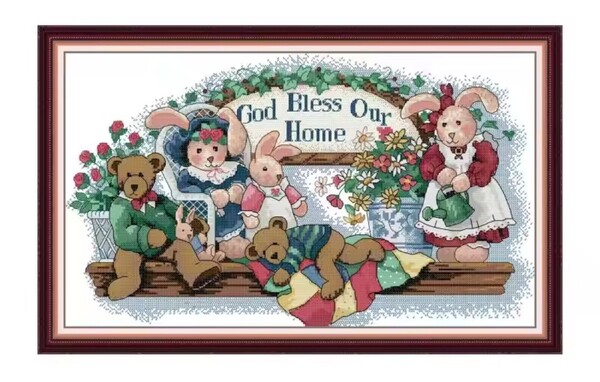 【送料無料・匿名配送】クロスステッチキット God Bless Our Home ベアーラビット くま うさぎ 14CT 刺繍